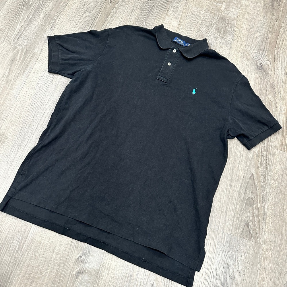 Polo Ralph Lauren Polo Mens XL Black Pique Short Sleeve Teal Pony Polo Shirt